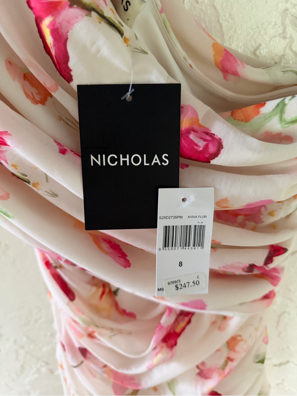 NICHOLAS One-Shoulder White Dress with Pink Floral Print - Picture 4 of 7